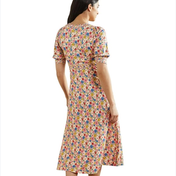 Boden Eva Pink Floral/Milkshake Jersey Midi Dress Size 4 Petite - Picture 2 of 12